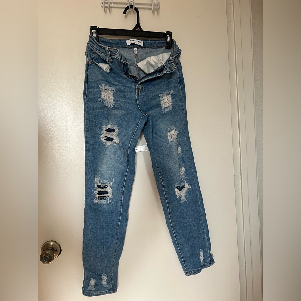 Wax Jean Medium Blue Ripped Skinny Jeans